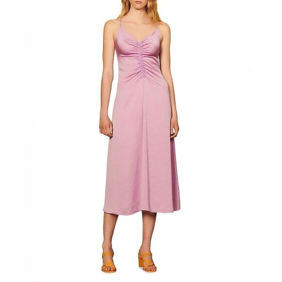 NWT SANDRO PARIS PRALINE MIDI SLIP DAY DRESS IN LILAC LAVENDER - Picture 6 of 7